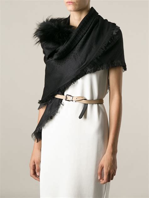 gucci black scarf with fur|Gucci scarf with fur trim.